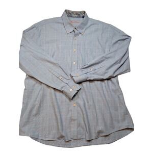 Alan Flusser Shirt Men's XXL Paisley Cuffs Blue Plaid Dress Casual Button Up